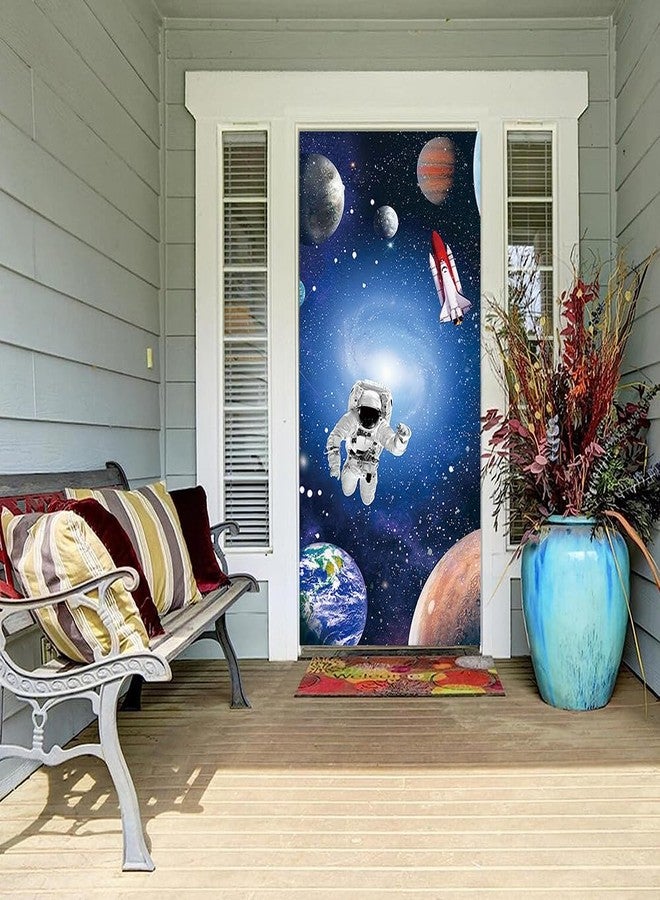 DOTOOMA 35.4 x 72.8 Inches Mystery Universe Planet Galaxy Yard Door Banner Sign Astronaut Rocket Earth Planet Astronomy Aerospace Banner Children Birthday Party Cake Table Decoration Studio Props - Image 2